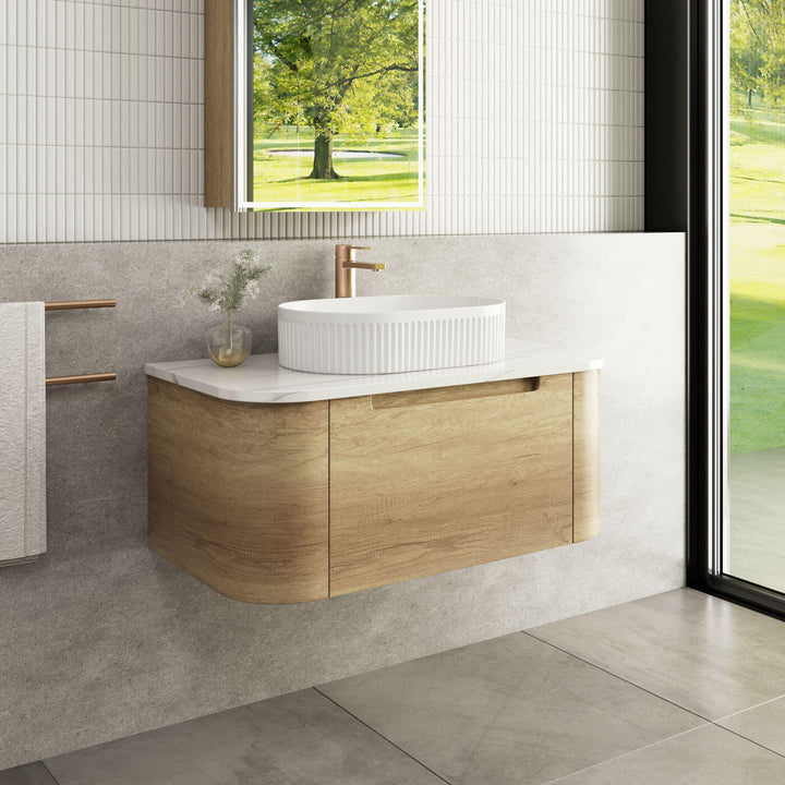 Carita Curved Timber Grain Wall Hung Vanity (750-1800mm)