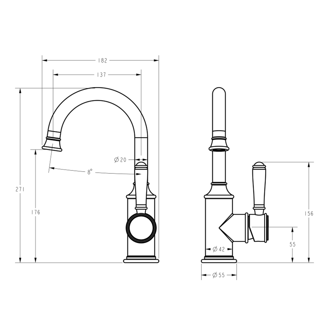 Clasico Gooseneck Brass Handle Basin Mixer