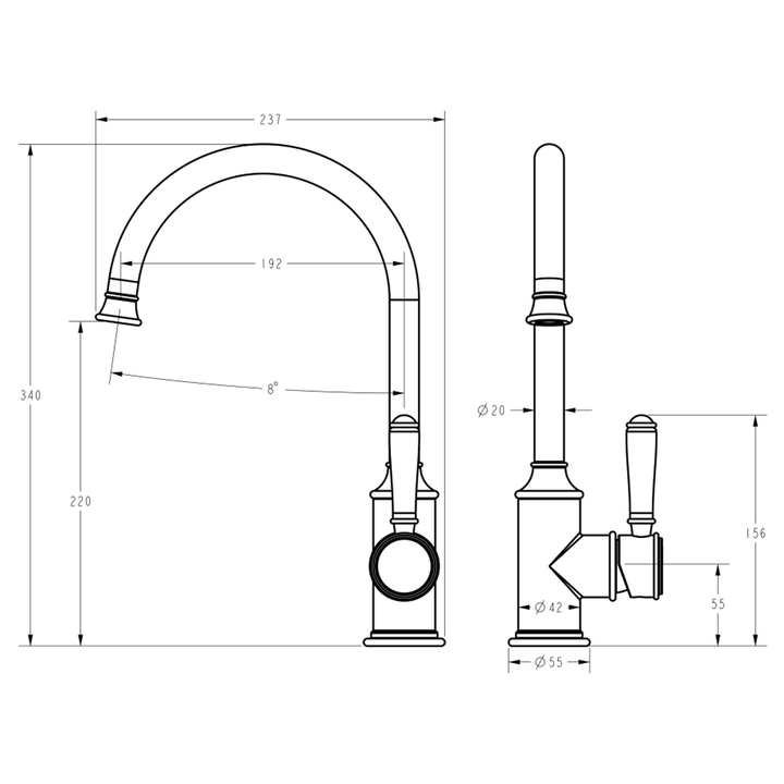 Clasico Gooseneck Brass Handle Sink Mixer