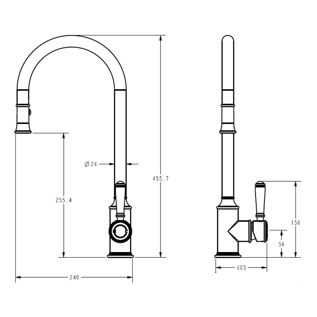 Clasico Brass Handle Pull Out Sink Mixer