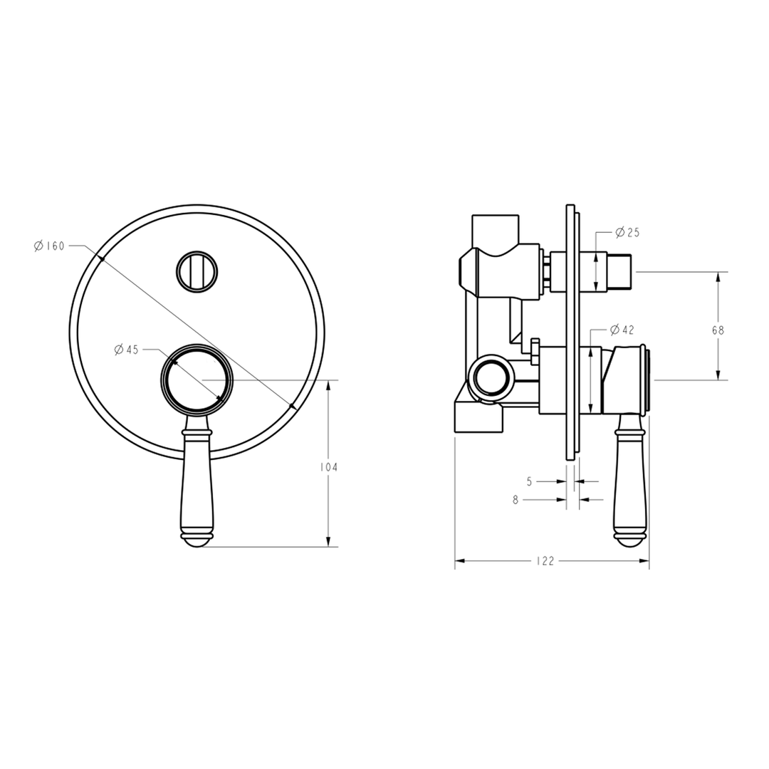 Clasico Diverter Brass Handle Wall Mixer