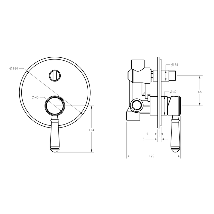 Clasico Diverter Brass Handle Wall Mixer