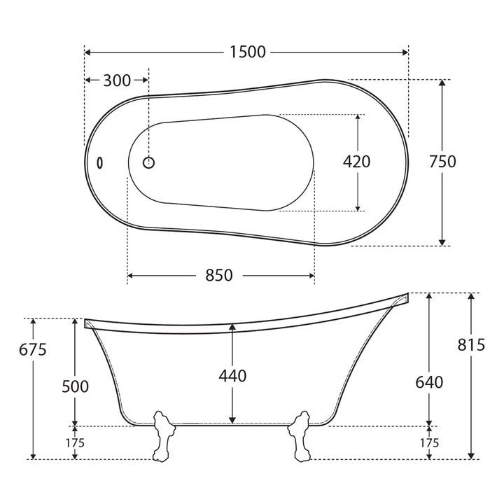 Clawfoot Heritage Freestanding Bathtub 1500-1700mm