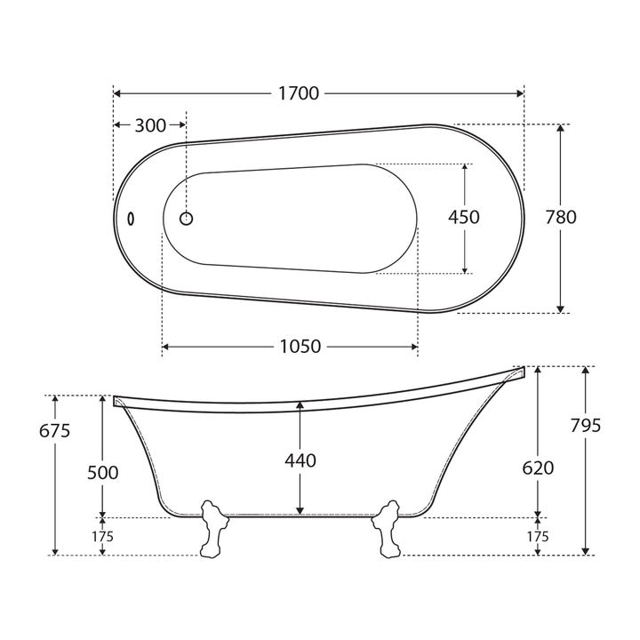 Clawfoot Heritage Freestanding Bathtub 1500-1700mm