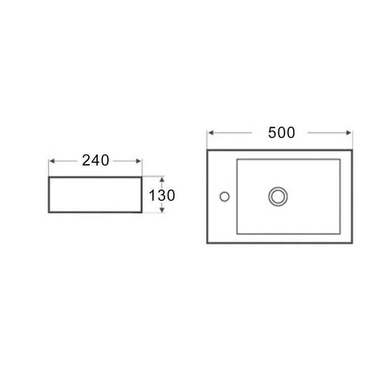 Compact Wall Hung Ceramic Basin with Taphole 500x240mm