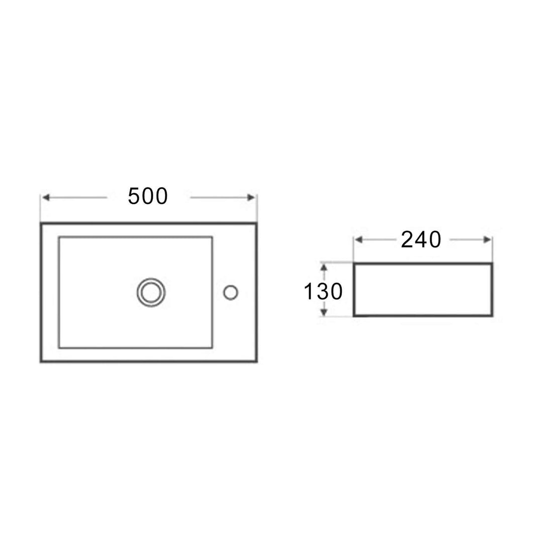 Compact Wall Hung Ceramic Basin with Taphole 500x240mm