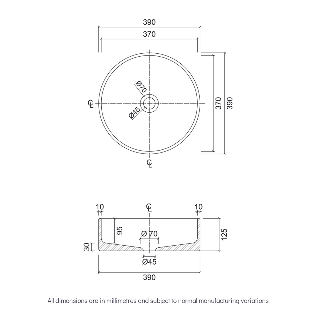 Concrete Circle Above Counter Basin 390mm