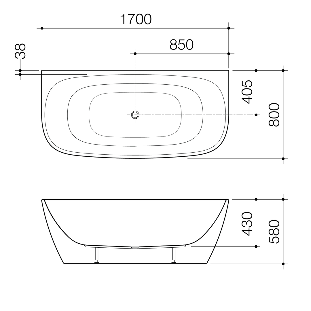 Contura II Back to Wall Acrylic Bathtub 1500-1700mm