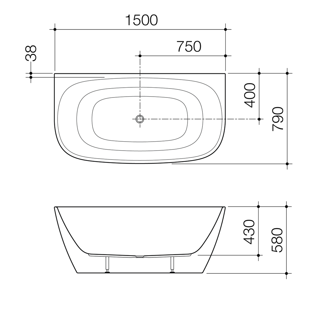 Contura II Back to Wall Acrylic Bathtub 1500-1700mm