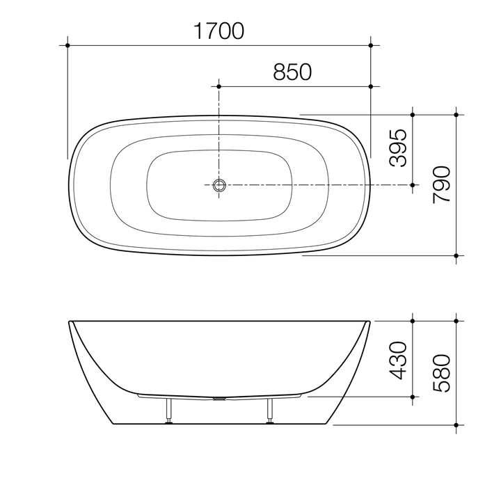 Contura II Freestanding Acrylic Bathtub 1500-1700mm