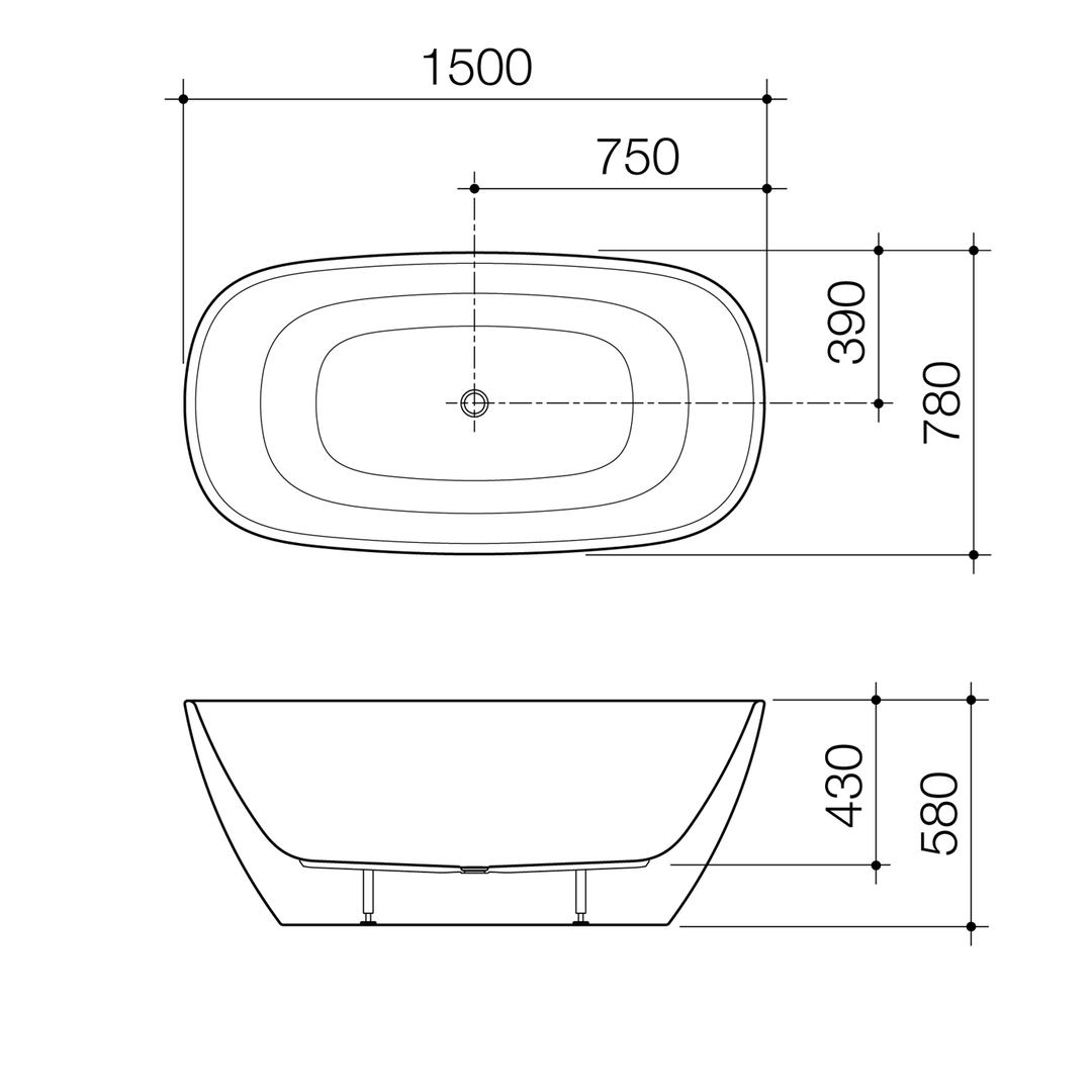 Contura II Freestanding Acrylic Bathtub 1500-1700mm