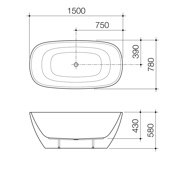 Contura II Freestanding Acrylic Bathtub 1500-1700mm