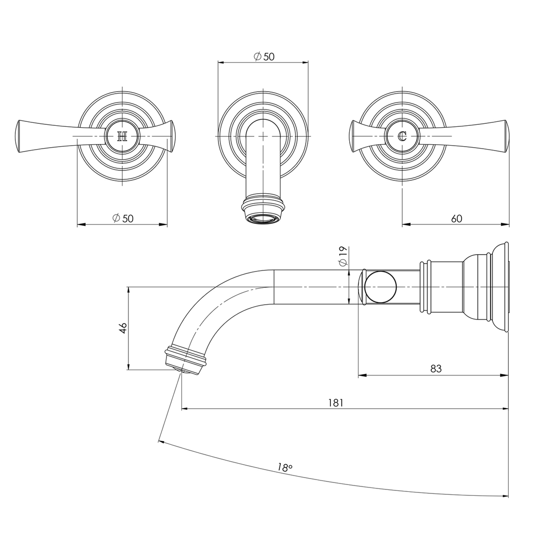 Cromford Wall Assembly Tap Set