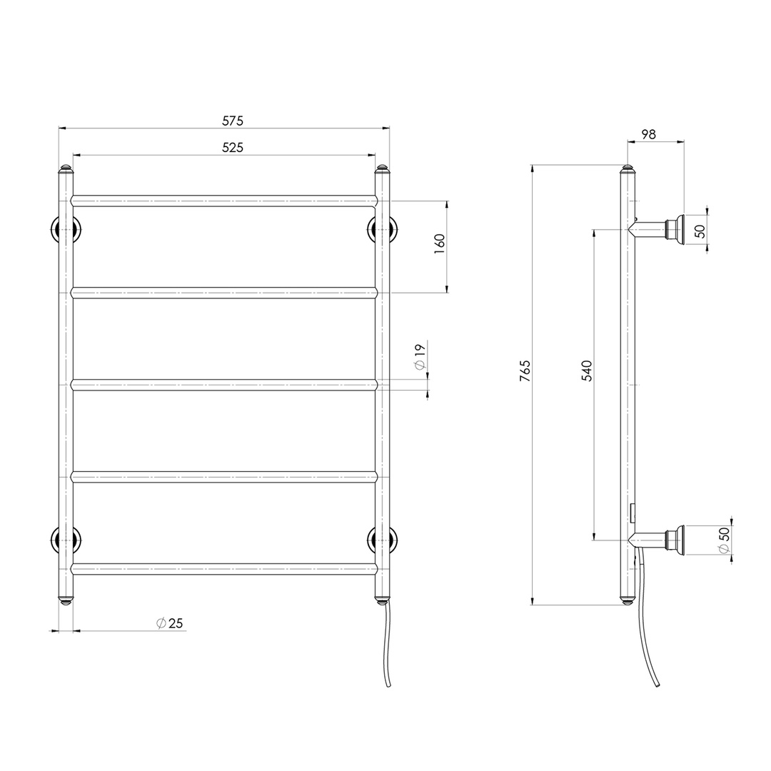 Cromford Heated Towel Ladder 550x750mm