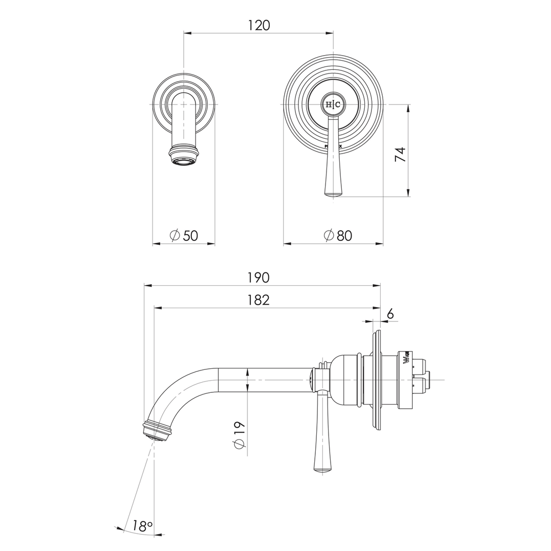 Cromford Wall Mixer Spout Set