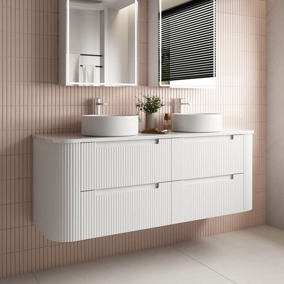 Curva Matte White Curved Wall Hung Vanity (750-1800mm)