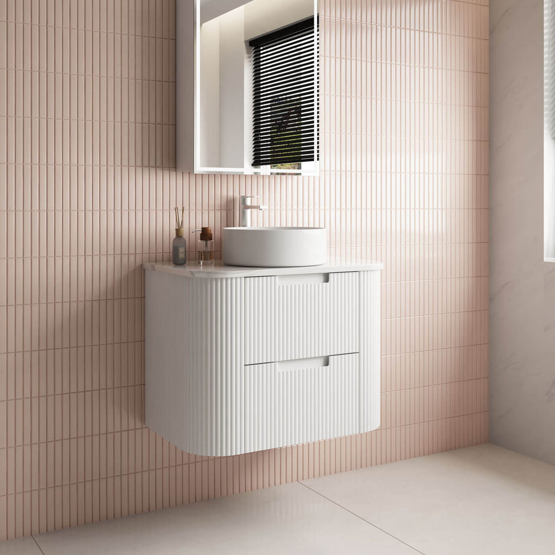 Curva Matte White Curved Wall Hung Vanity (750-1800mm)