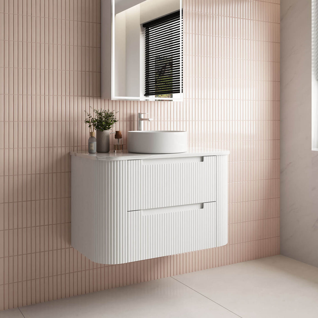 Curva Matte White Curved Wall Hung Vanity (750-1800mm)