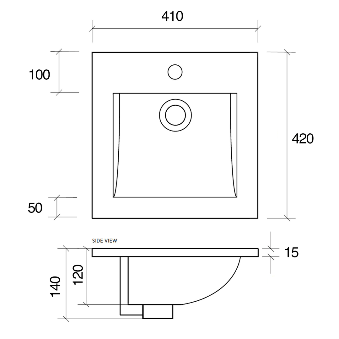 Delta Inset Ceramic Basin with Taphole 410x420mm