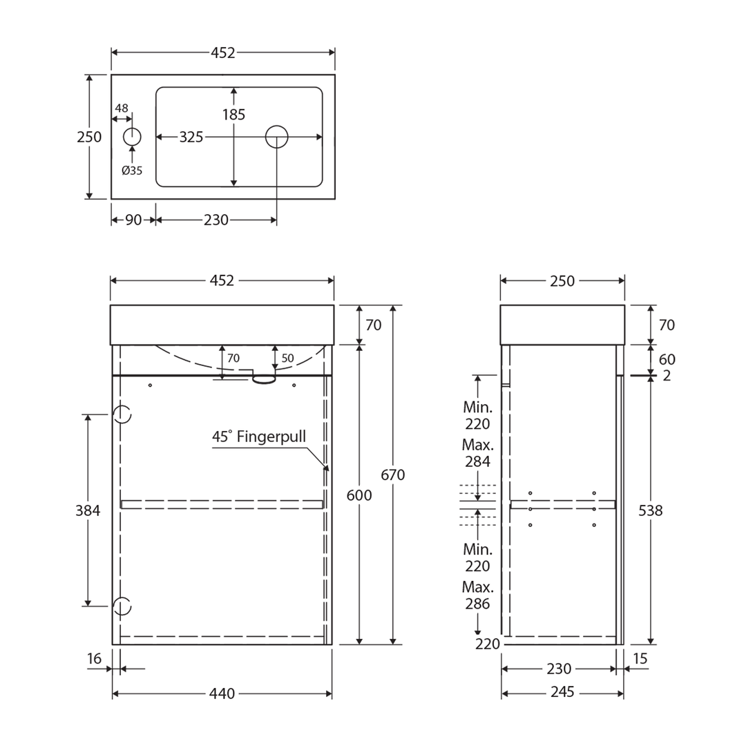 Denzel Edge Compact Wall Hung Vanity 450mm