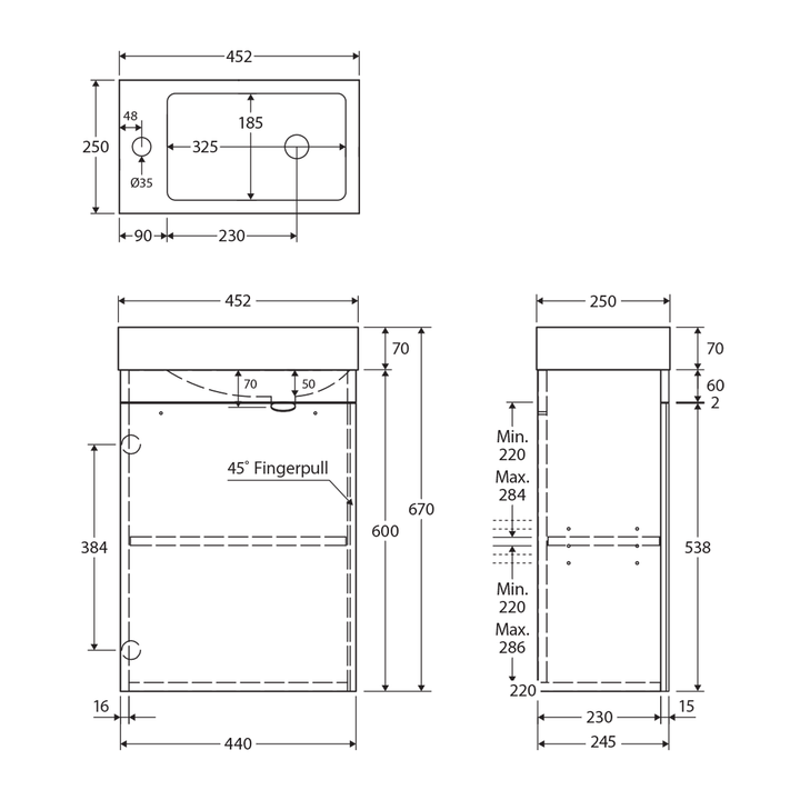 Denzel Edge Compact Wall Hung Vanity 450mm