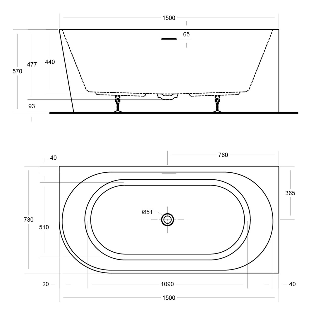 Eco Corner Overflow Bathtub Gloss White 1400-1700mm