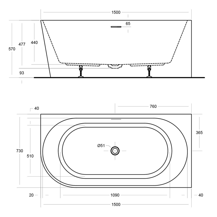 Eco Corner Overflow Bathtub Gloss White 1400-1700mm