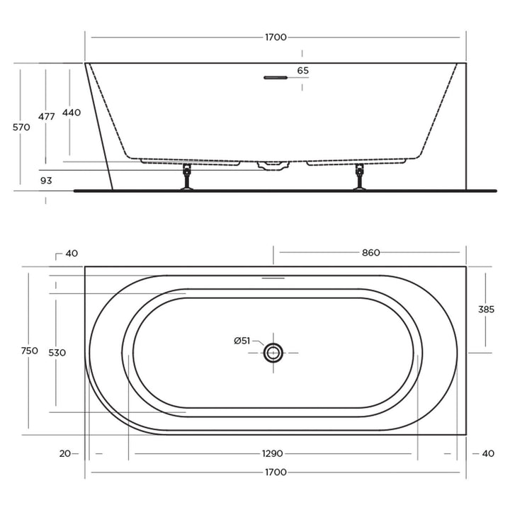 Eco Corner Overflow Bathtub Gloss White 1400-1700mm