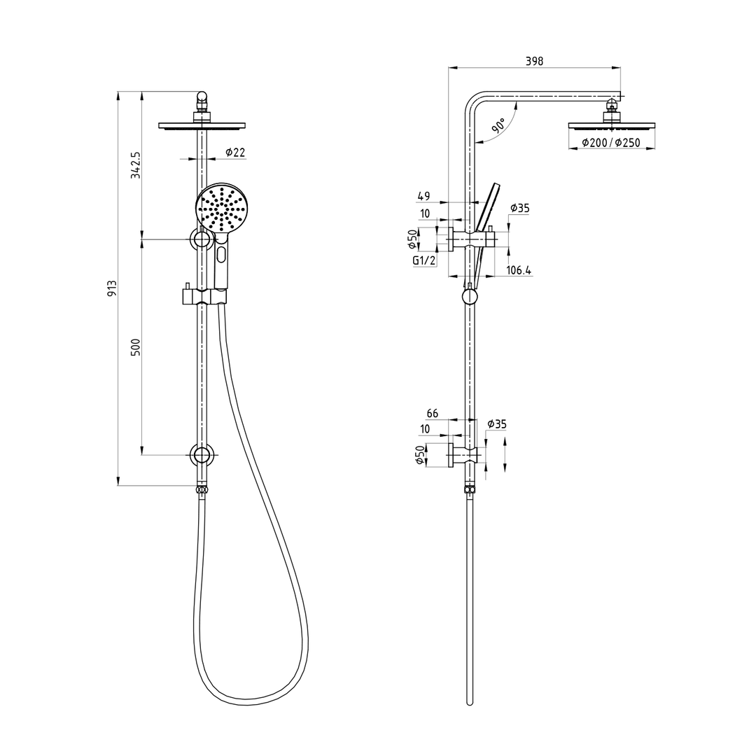 Eli Round Twin Overhead Rain Shower Rail Set