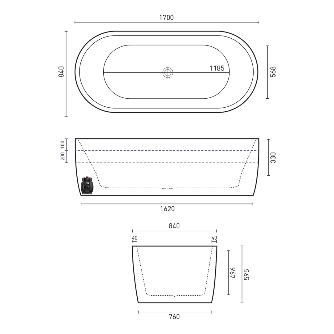 Elisi Freestanding Spa Bathtub 1700mm