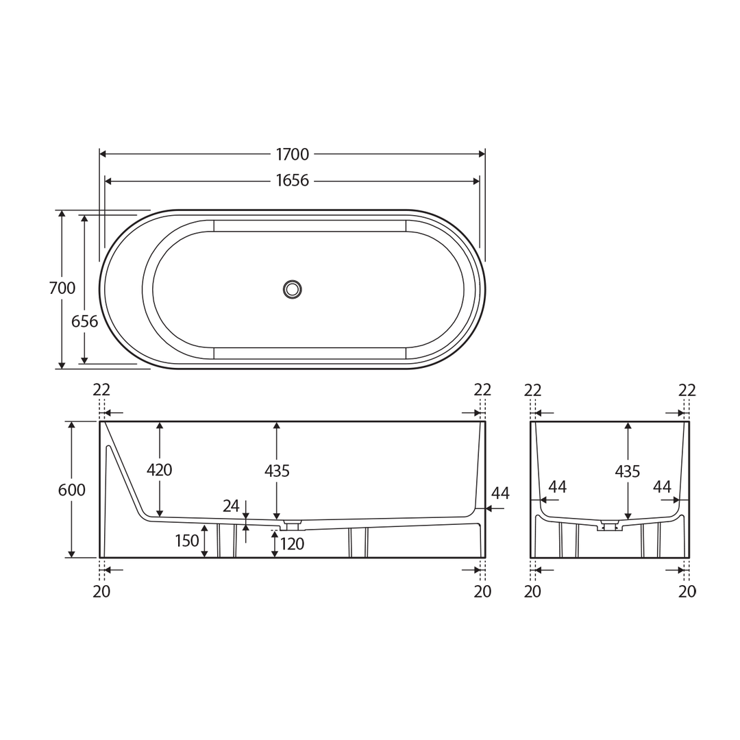 Encanto Freestanding Resin Stone Bathtub 1700mm