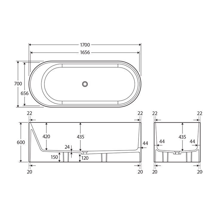 Encanto Freestanding Resin Stone Bathtub 1700mm