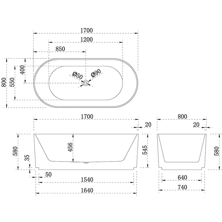 Enflair Oval Fluted Groove Freestanding Bathtub 1500-1700mm