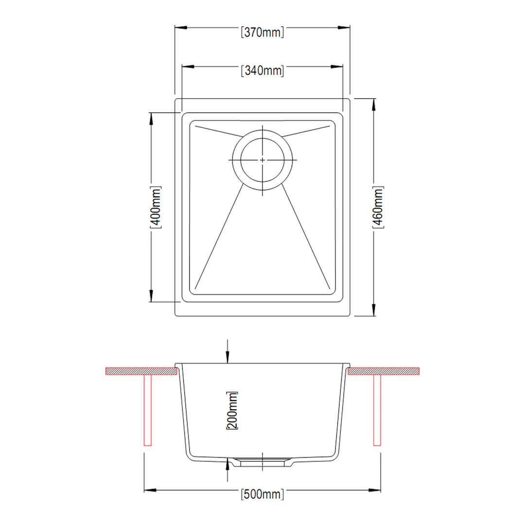 Enigma Single Bowl Granite Sink 370x460x200mm