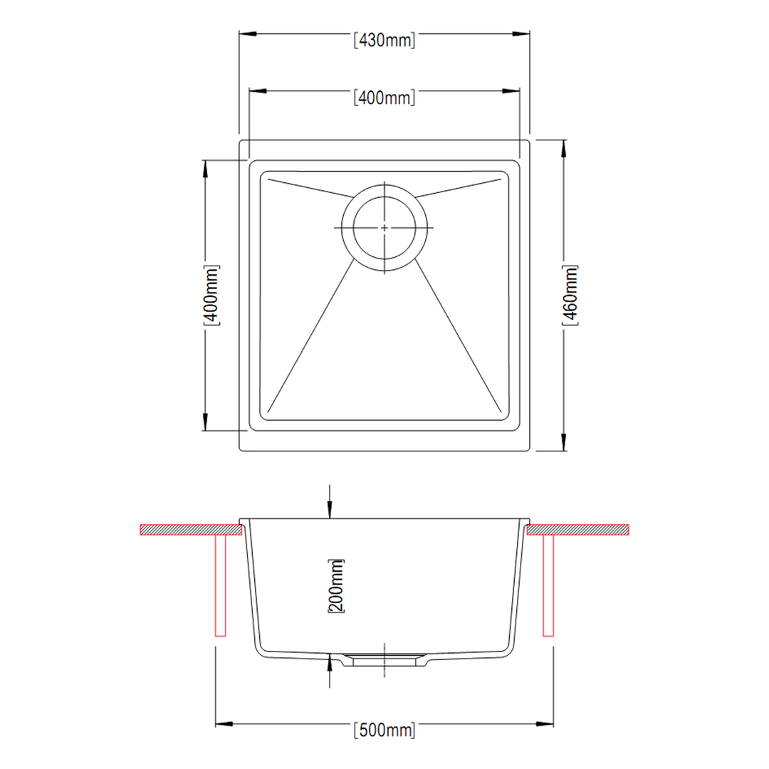 Enigma Single Bowl Granite Sink 430x460x200mm