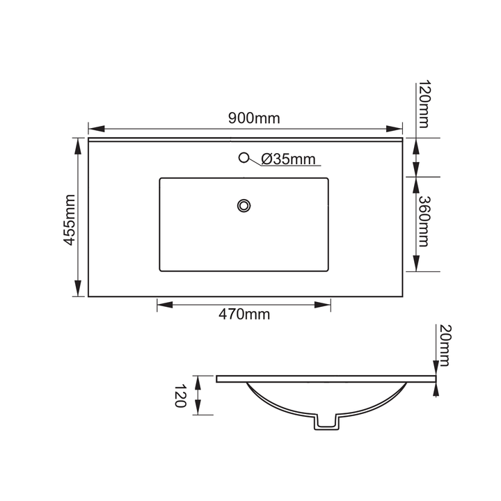 Eva Poly Marble Benchtop with Taphole 900mm