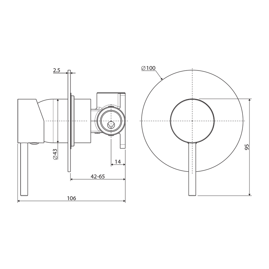 Kaya Pin Handle Shower Wall Mixer 100mm Backplate