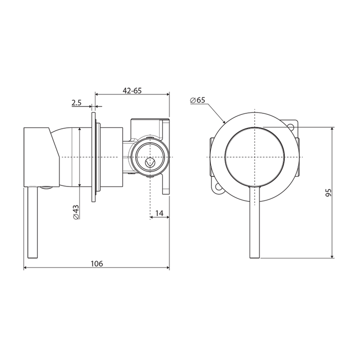 Kaya Pin Handle Shower Wall Mixer