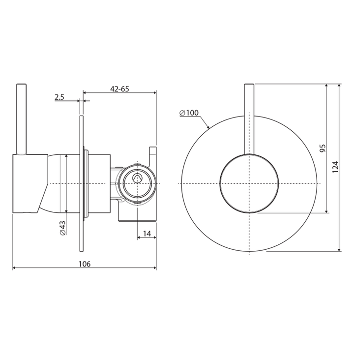 Kaya Upright Handle Shower Wall Mixer 100mm Backplate