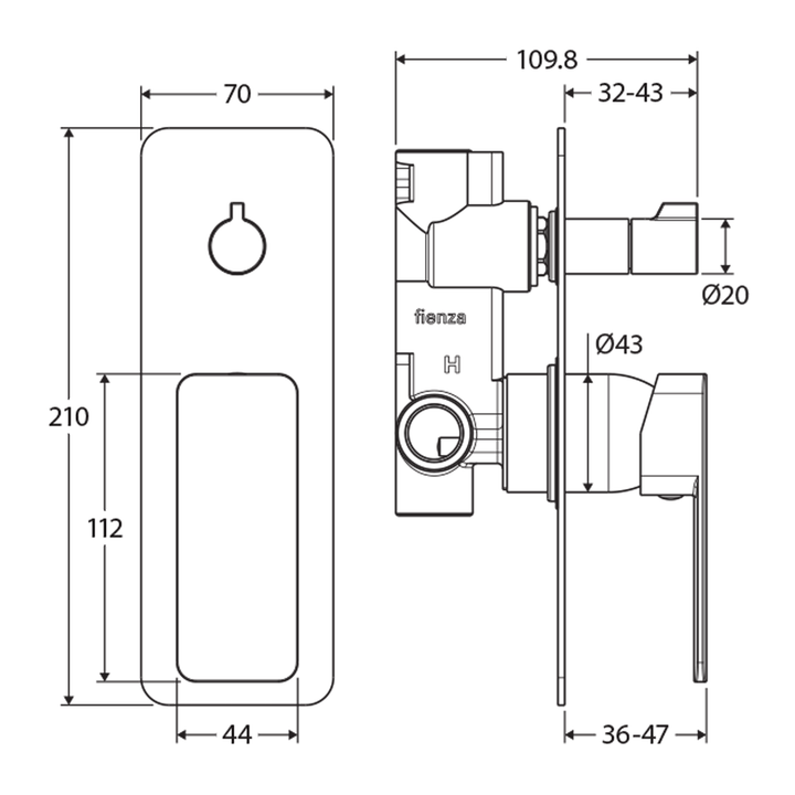 Tono Long Backplate Shower Diverter Wall Mixer