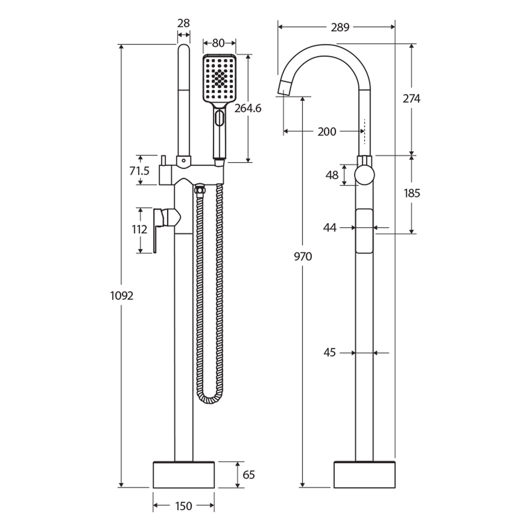 Tono Square Floor Mounted Bath Mixer Spout