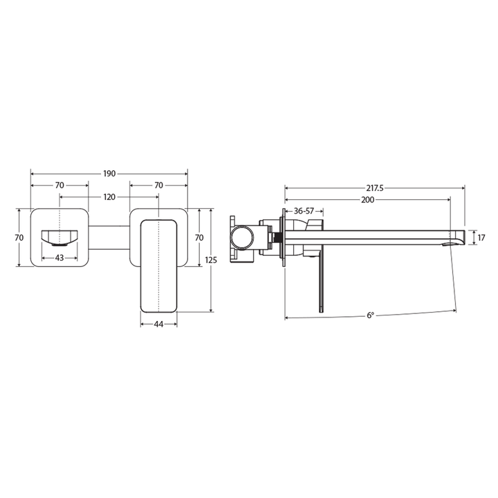 Tono Square Wall Mixer Spout Set