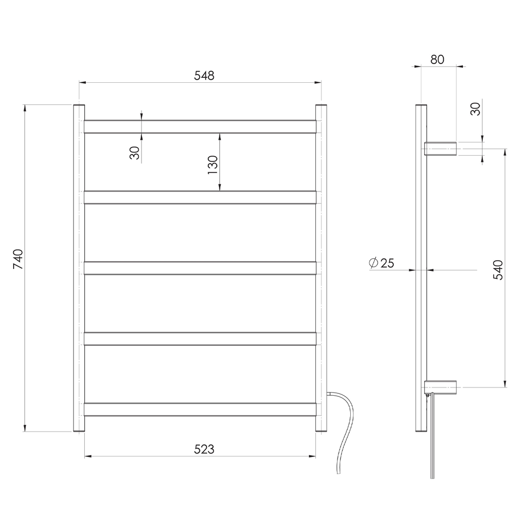 Phoenix Five Bar Heated Towel Ladder 550x740mm