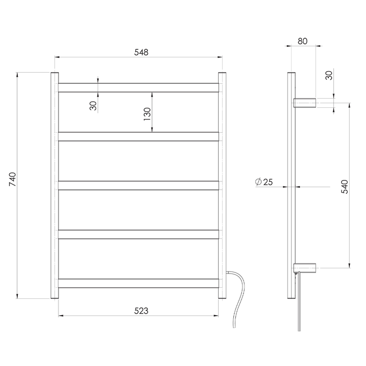 Phoenix Five Bar Heated Towel Ladder 550x740mm