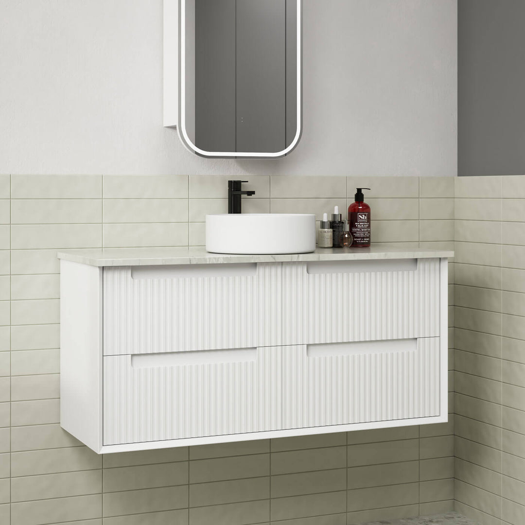 Flauto Fluted Matte White Wall Hung Vanity (600-1800mm)