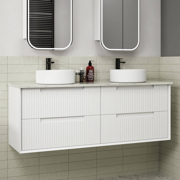 Flauto Fluted Matte White Wall Hung Vanity (600-1800mm)