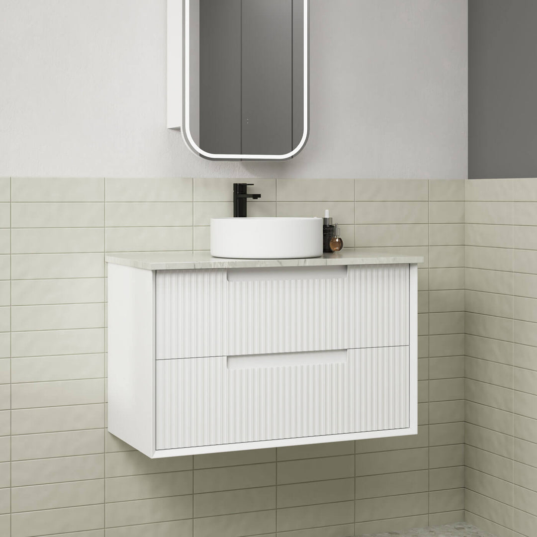 Flauto Fluted Matte White Wall Hung Vanity (600-1800mm)