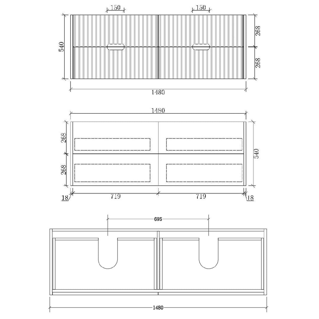 Fluted Wall Hung Ribbed Vanity Matte White (600-1500mm)