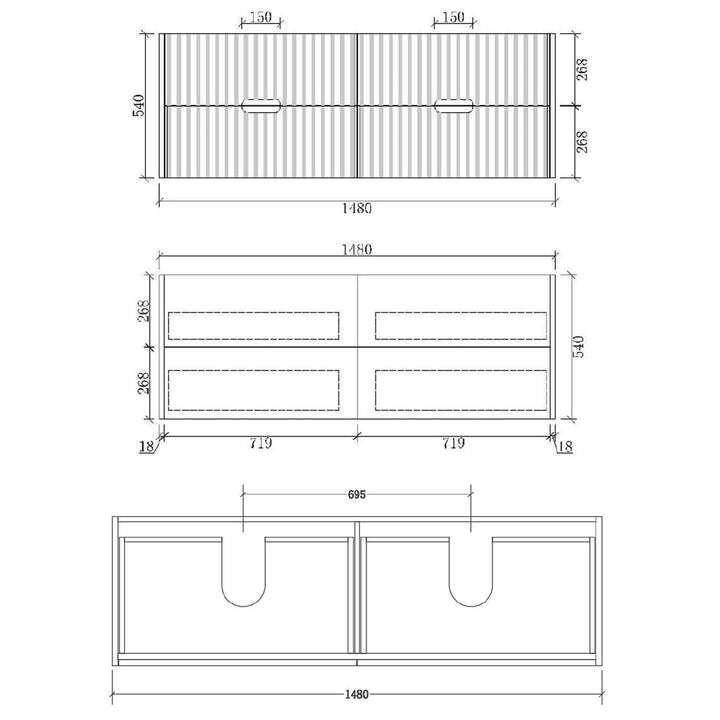 Fluted Wall Hung Ribbed Vanity Matte White (600-1500mm)