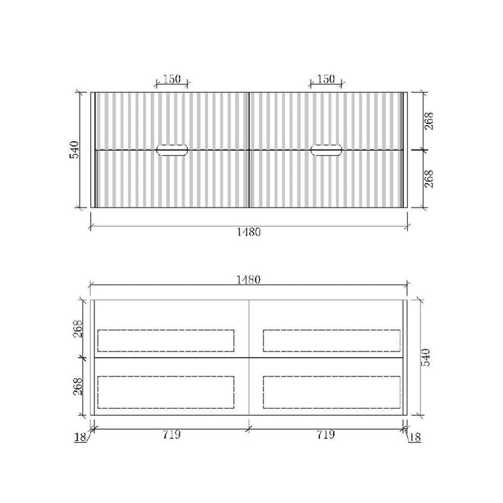 Fluted Wall Hung Ribbed Vanity Matte White (600-1500mm)